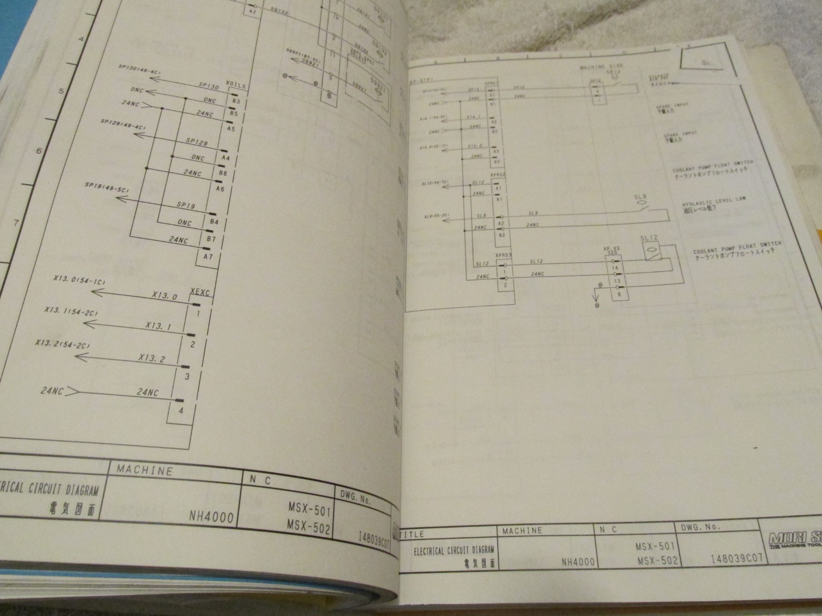 Mori Seiki Service Information Electrical Diagrams connector Factory Manual NH
