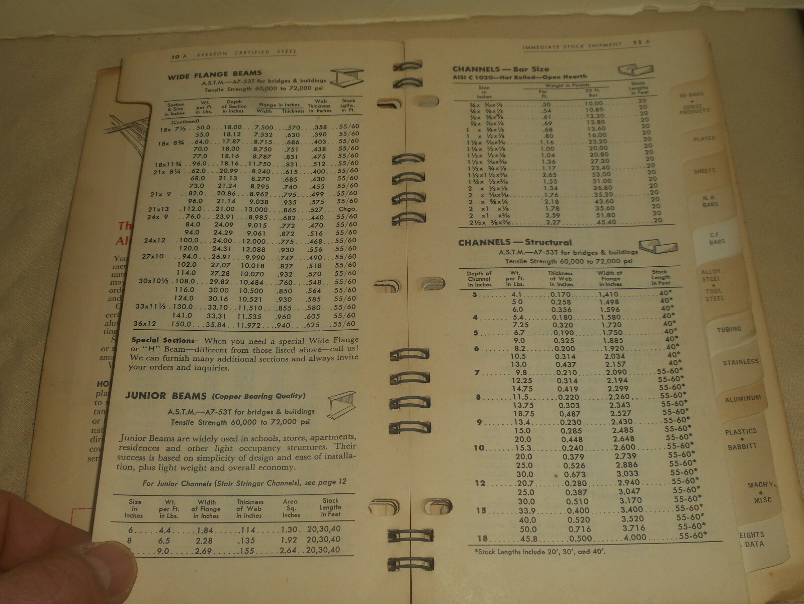 Ryerson Steel Catalog 1957-58 Aluminum Steel Stock Tool Presses Data Handbook