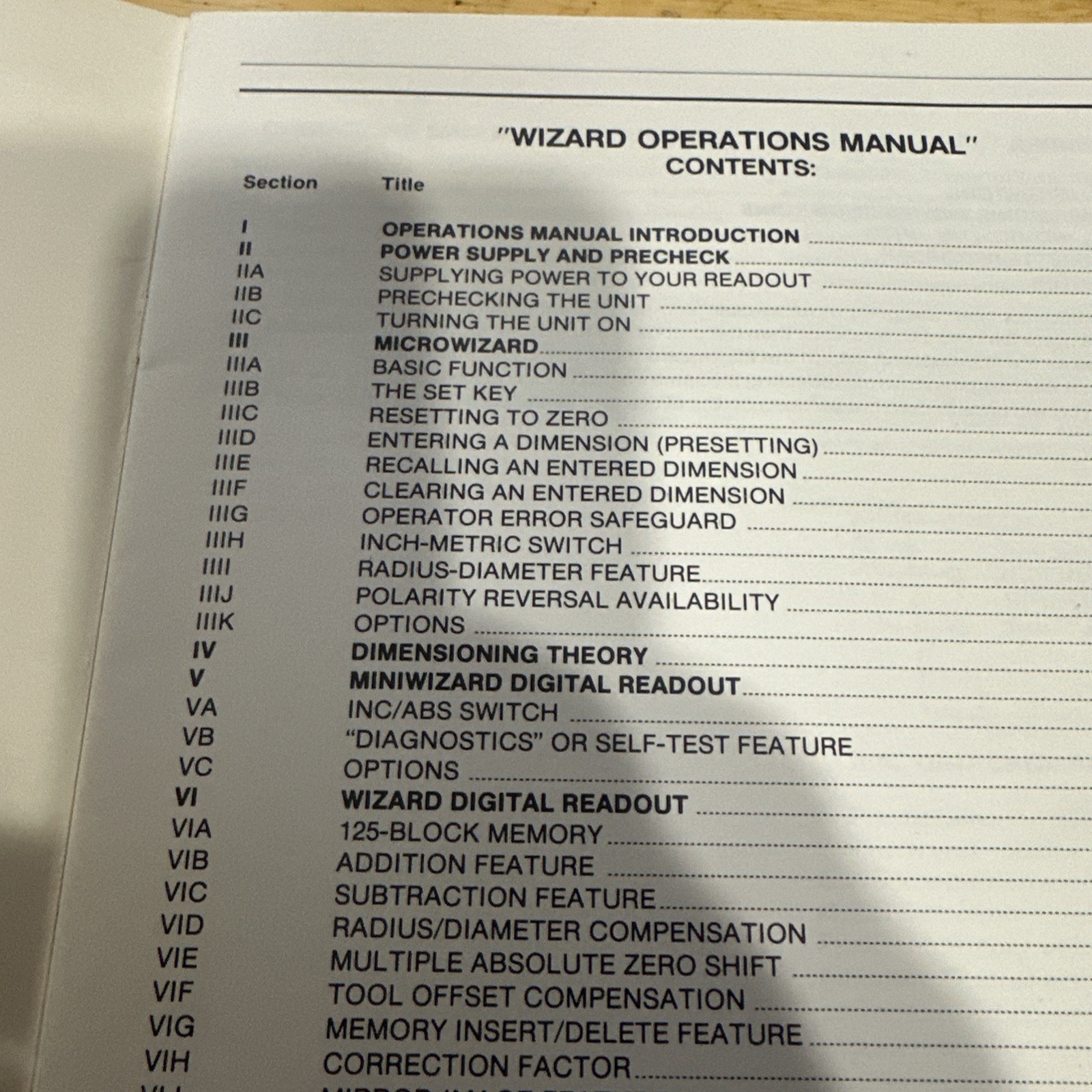 Wizard Digital Readouts Operating Manual Book Only