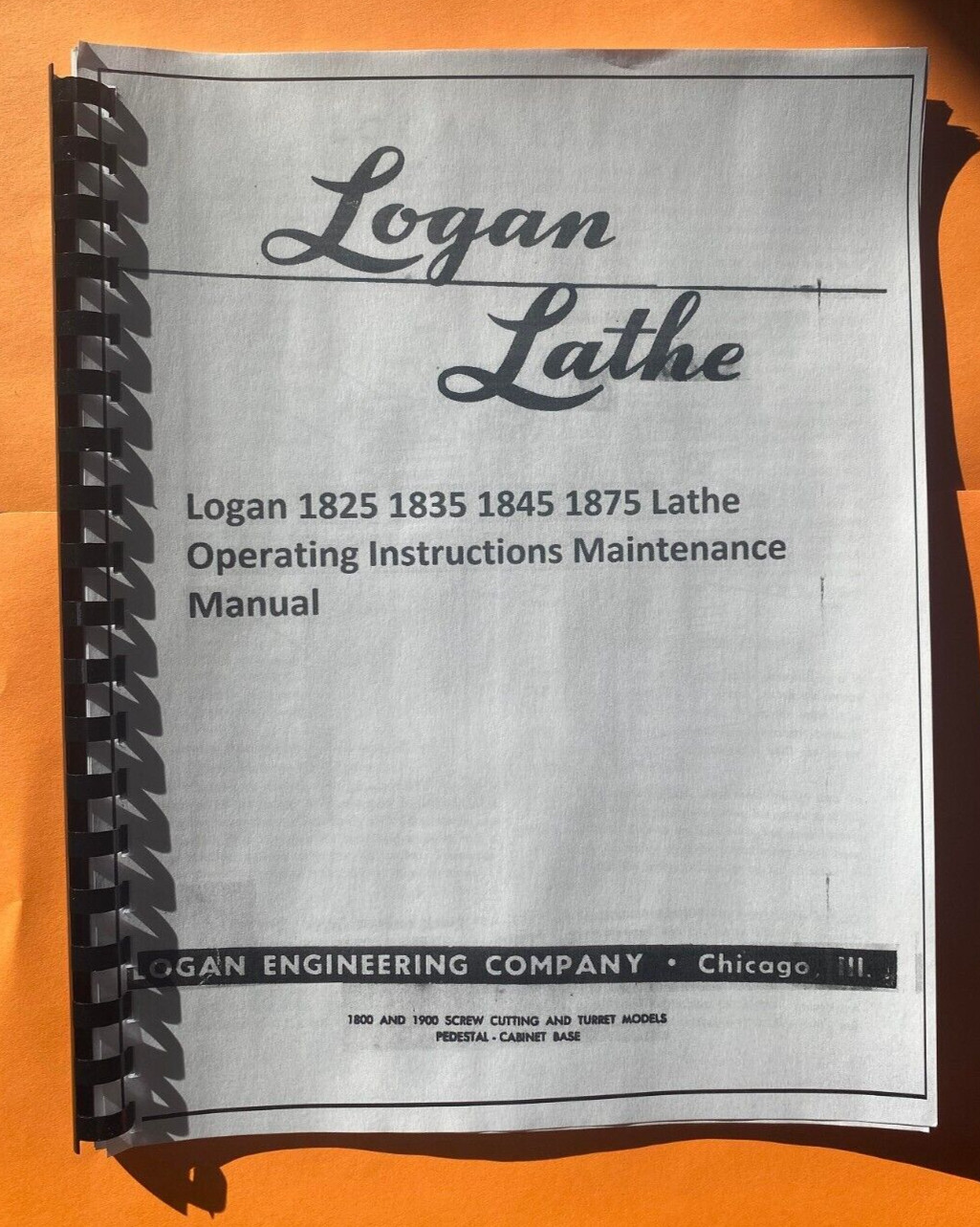 1825 1835 Lathe Operating Instructions Maint Manual Logan 1825 1835 1845 1875 LO