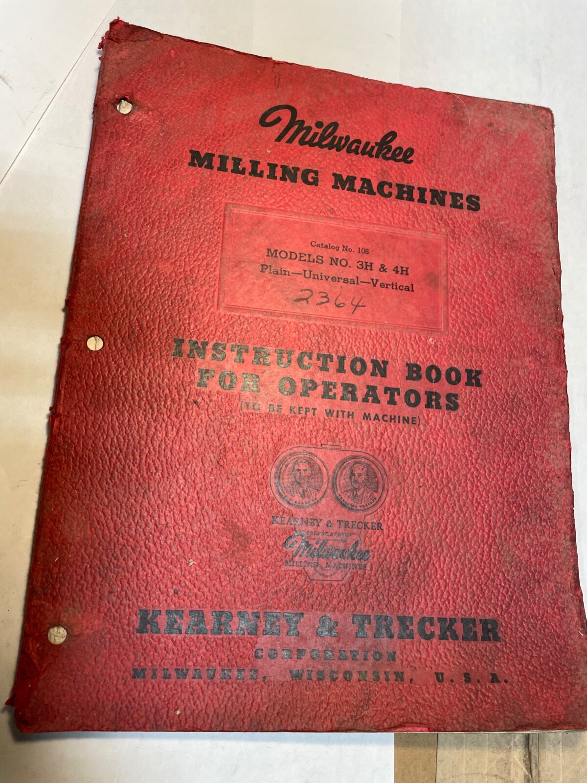 Kearney &Trecker Milwaukee Instruction Book for Model 3H 4H Milling Machines