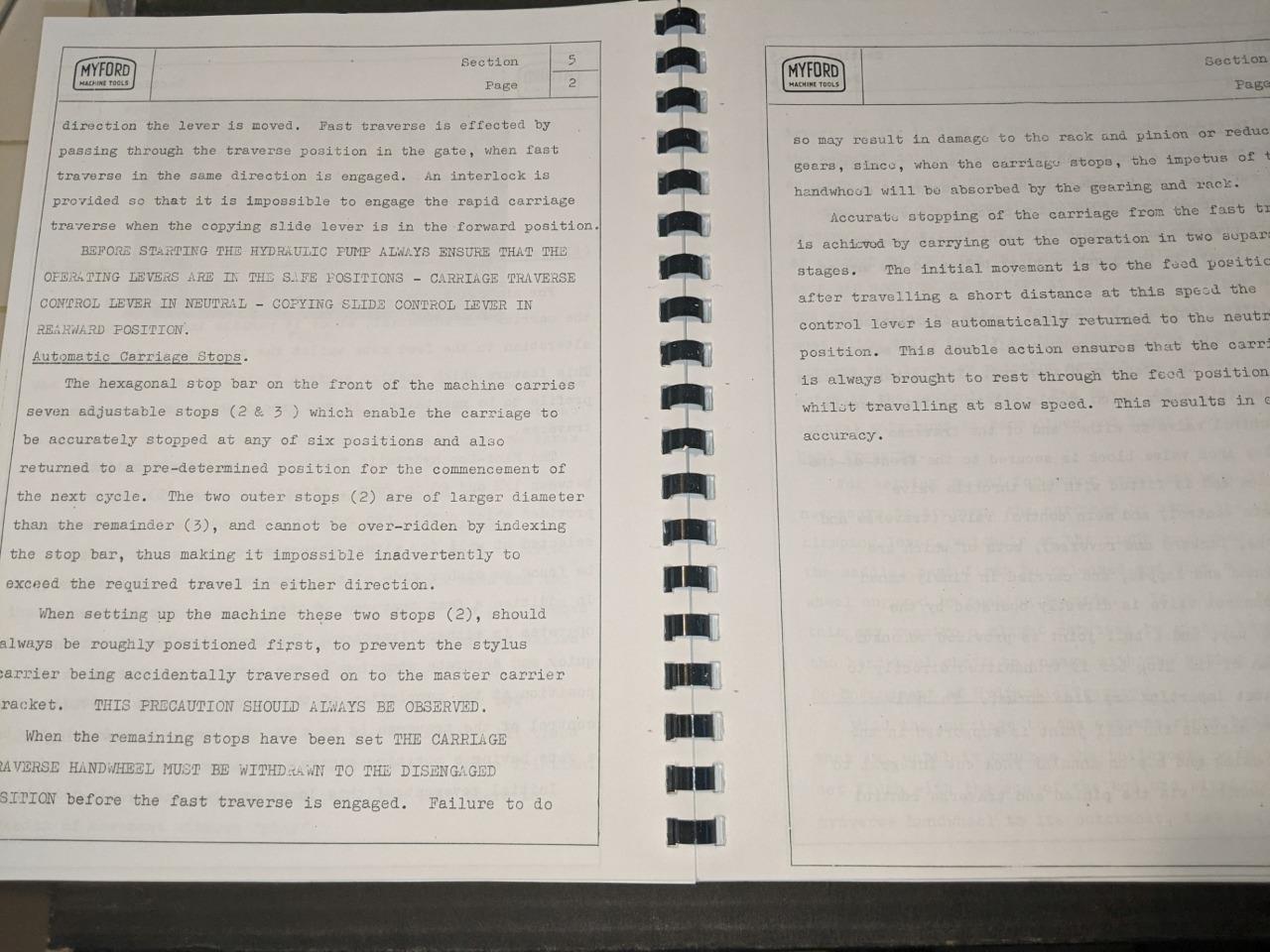 Myford 1A Hydraulic Copying Lathe Operation, Maintenance and Parts Manual
