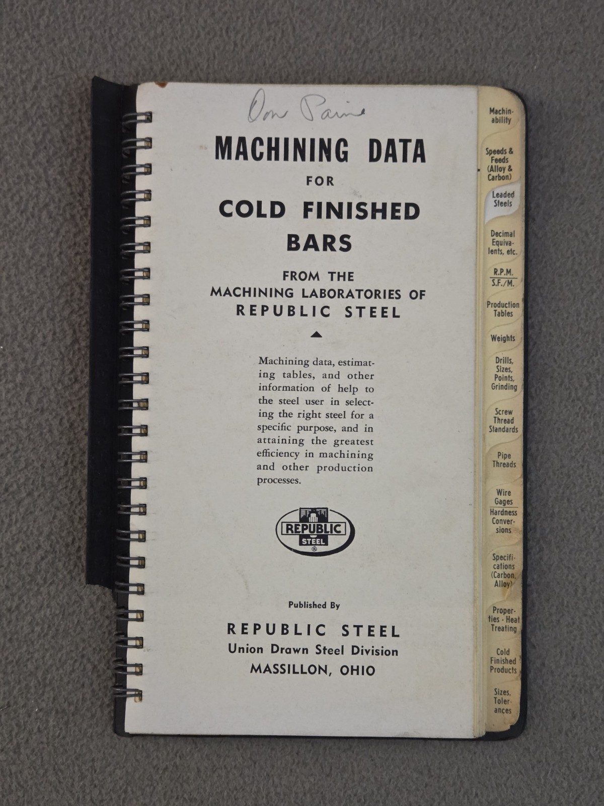 Republic Steel Machining Data For Cold Finished Bars Metals Book 1957