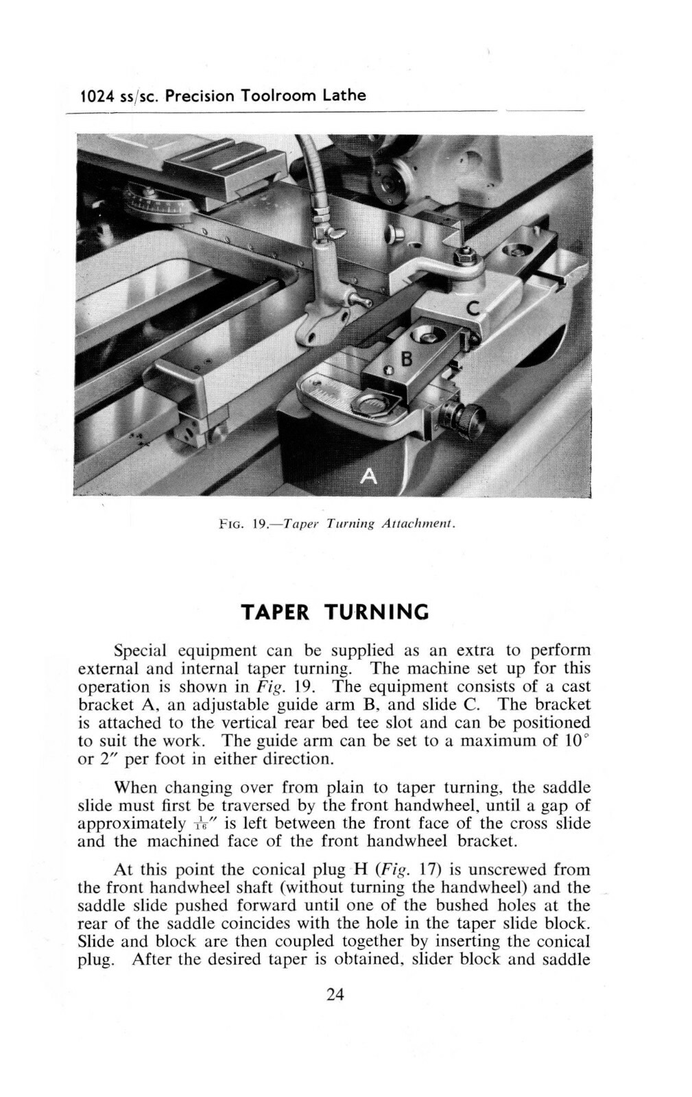Smart & Brown Model 1024 Lathe Operating & Maintenance Instruction Manual #1357