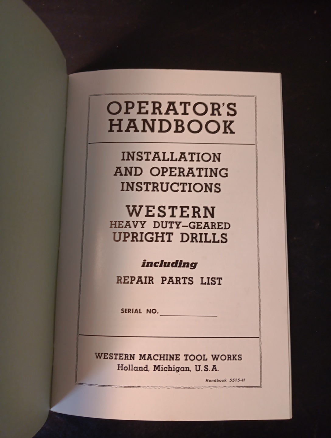 Operator Manual/Handbook~Western Machine Tool Upright Drills~Parts List~Original