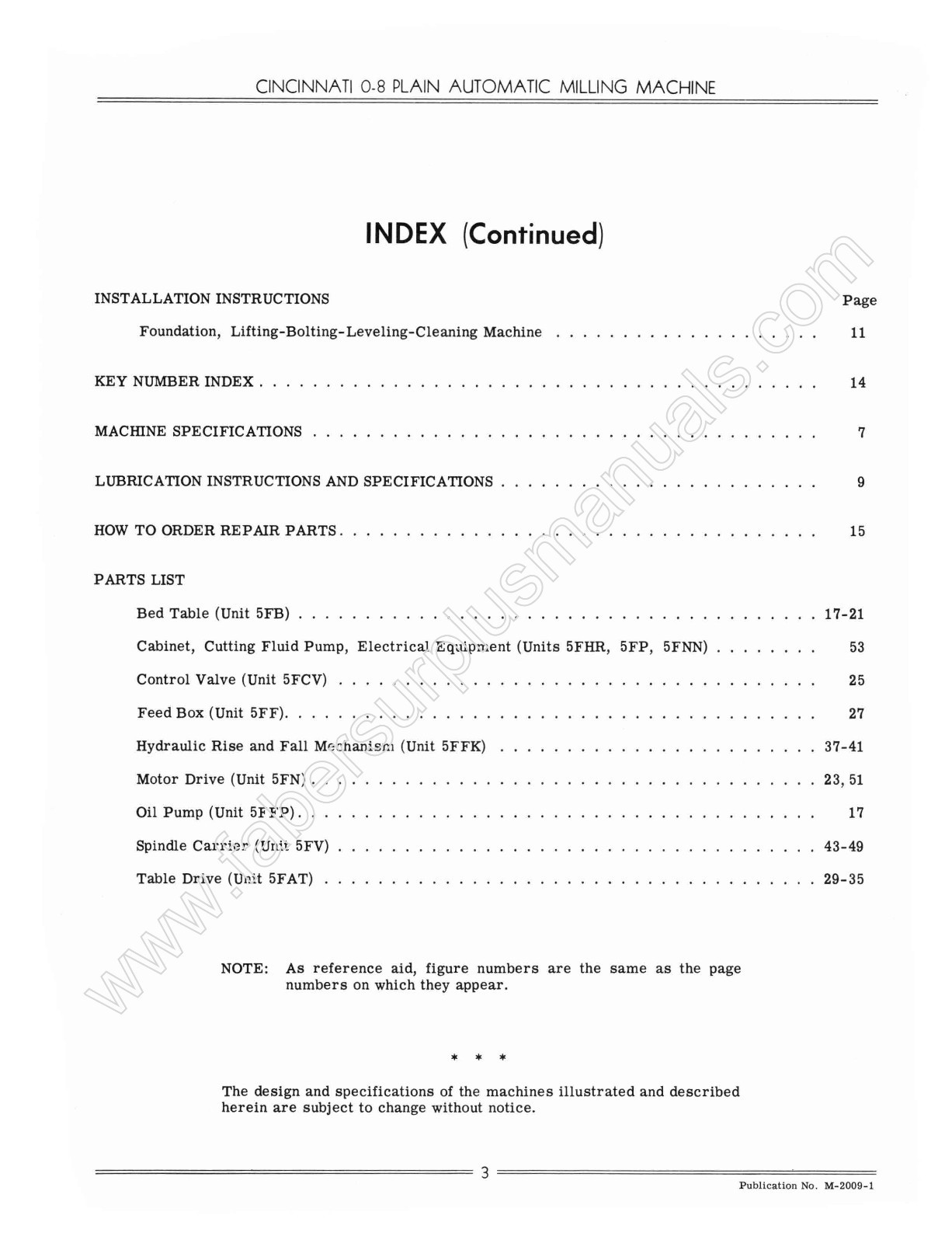 Cincinnati No 0-8 Model OL Milling Machine Service & Parts List Manual *739
