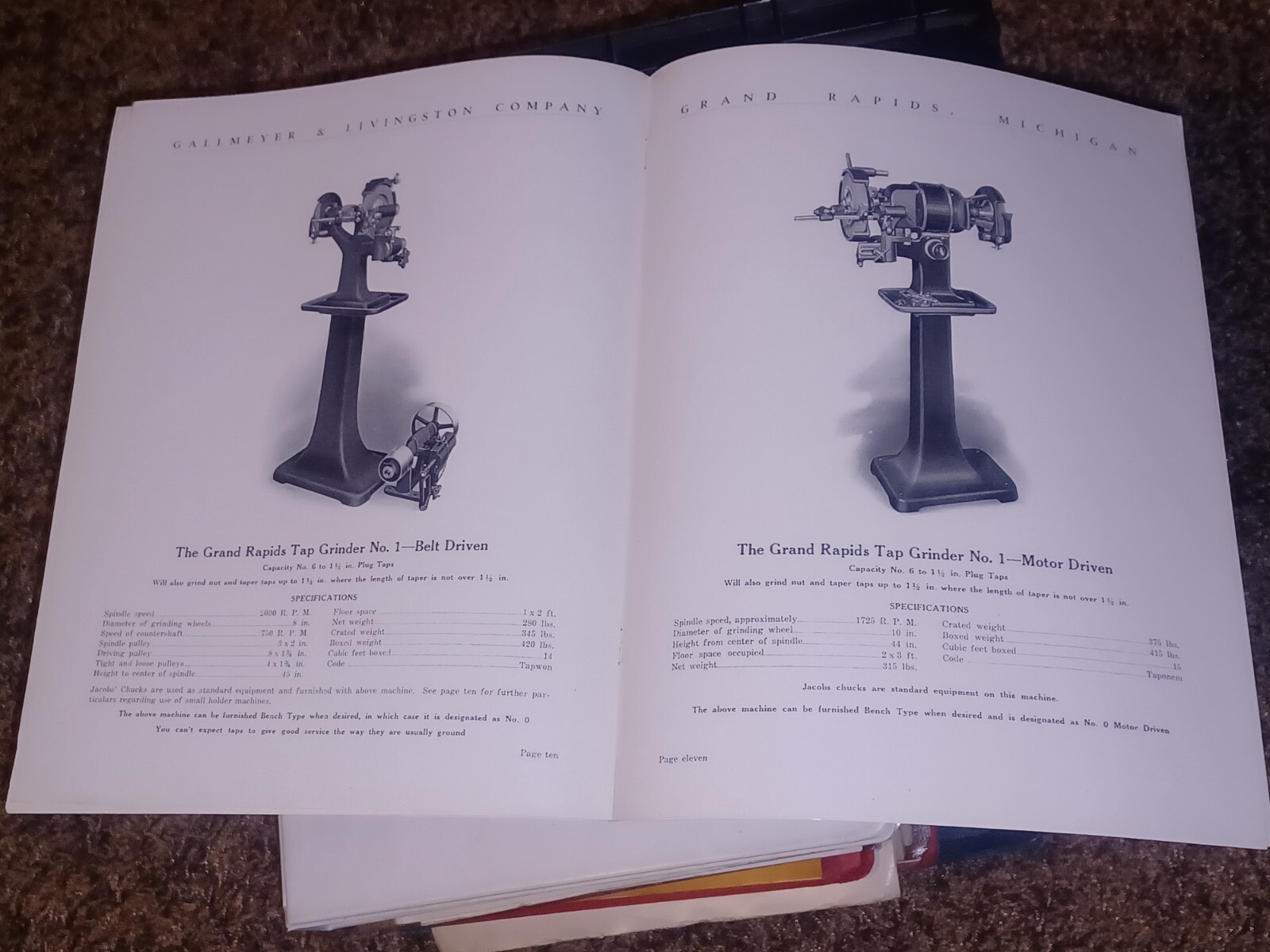 GALLMEYER & LIVINGSTON GRAND RAPIDS Michigan Tool TAP GRINDERS Catalog Book VTG