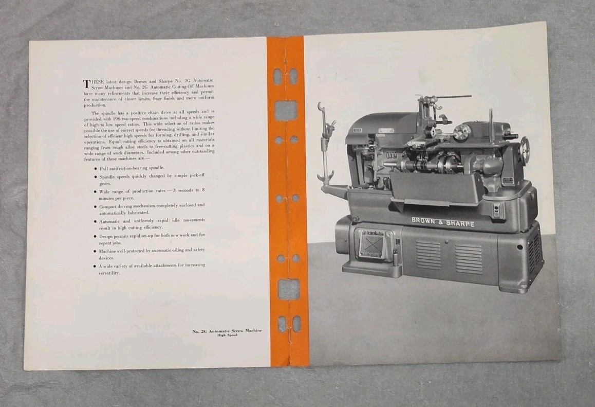Brown & Sharpe No. 2G Automatic Screw Machine Cut Off Brochure Catalog RI Vtg