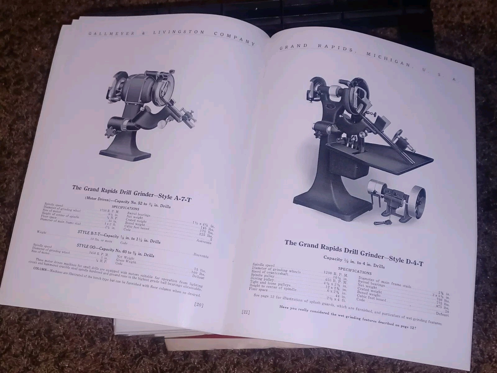 GALLMEYER & LIVINGSTON GRAND RAPIDS Michigan Tool DRILL GRINDERS Catalog Book !
