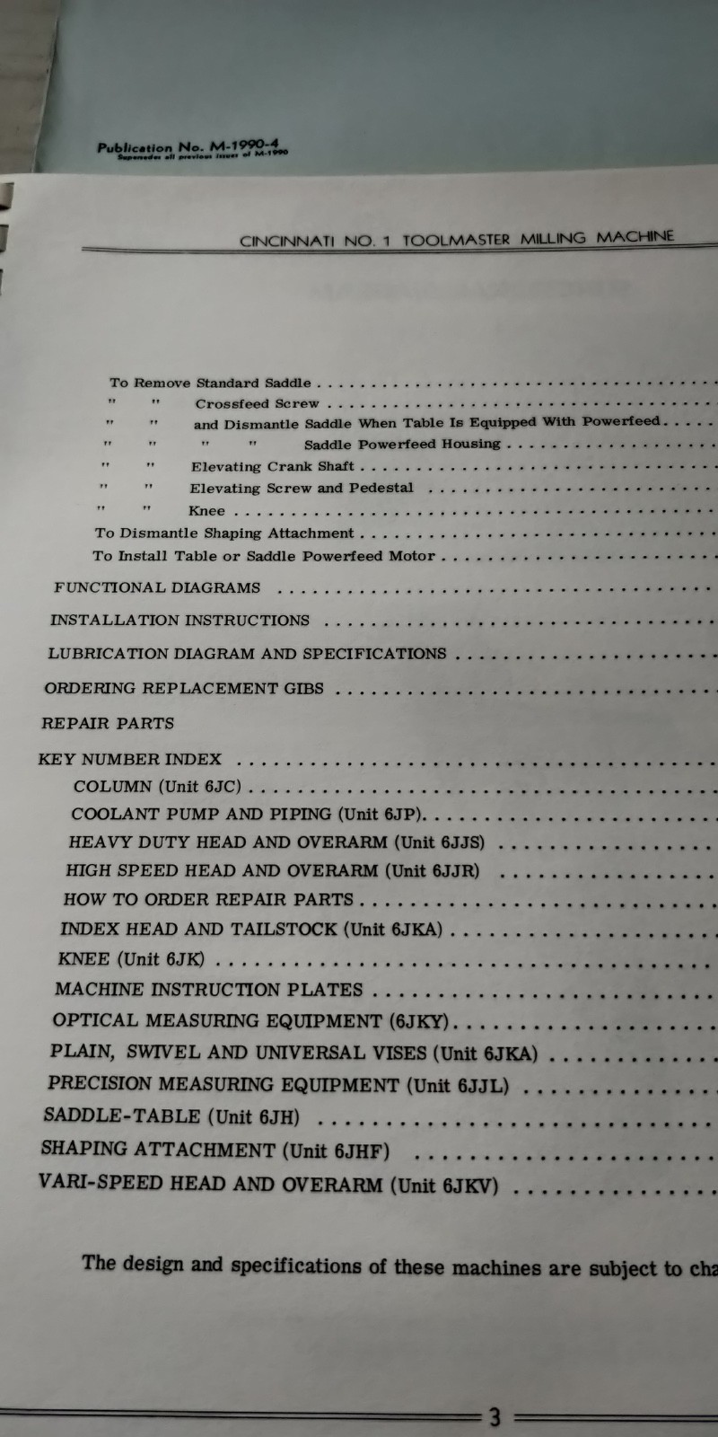 1967 Cincinnati Milling Machine ~ Toolmaster Mill Service Manual & Parts List