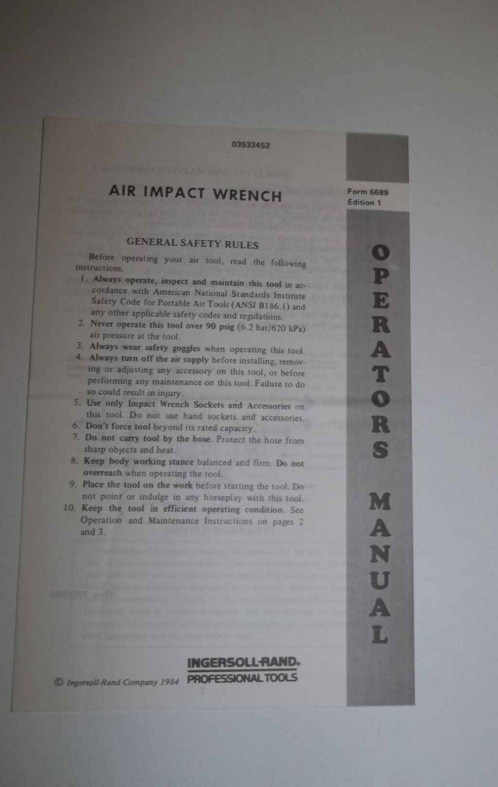 Ingersoll-Rand Air Impact operators Manual form