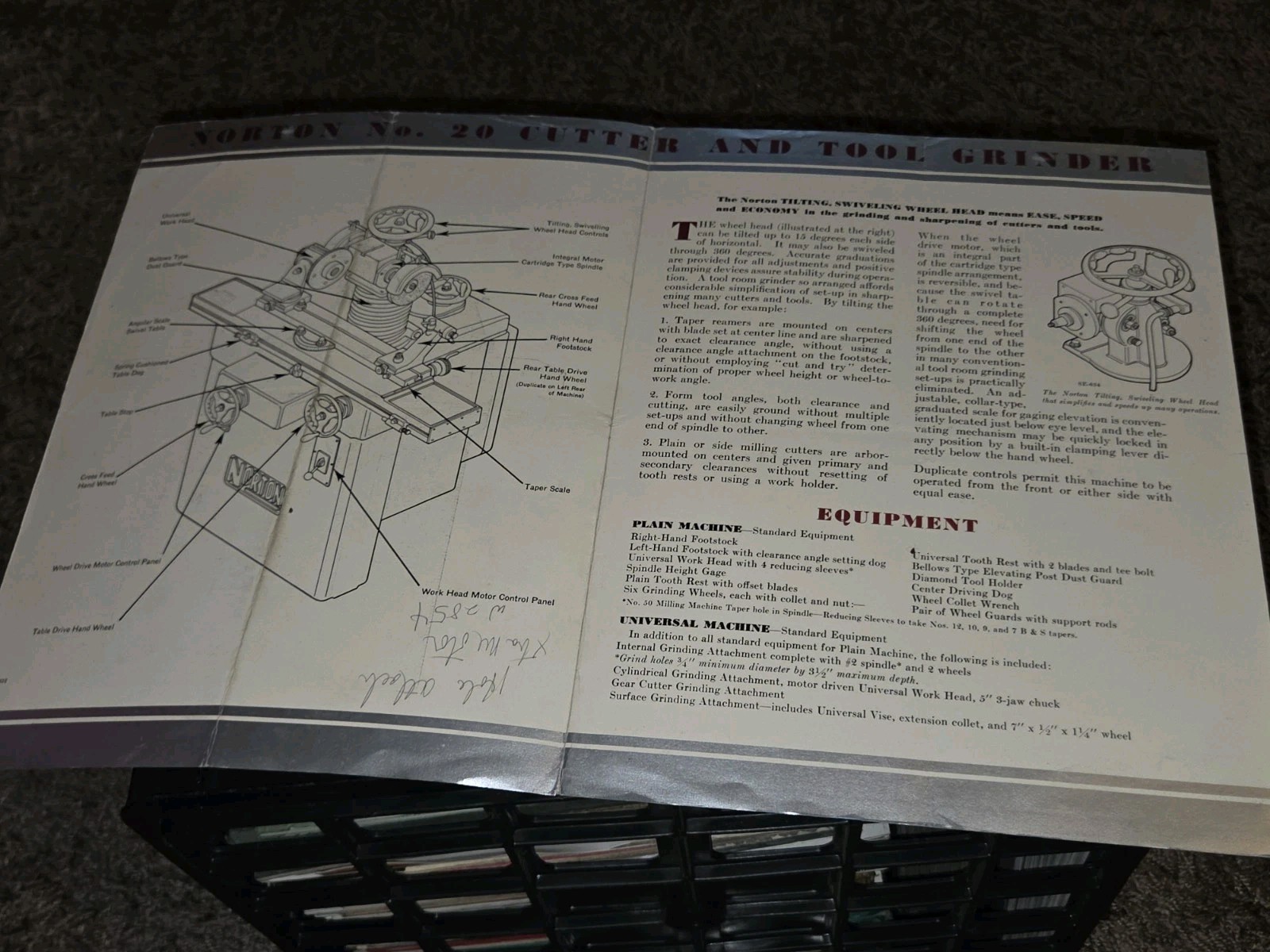 Norton Machine No 20 Cutter & Tool Grinder Machinist Sales Catalog Book Booklet