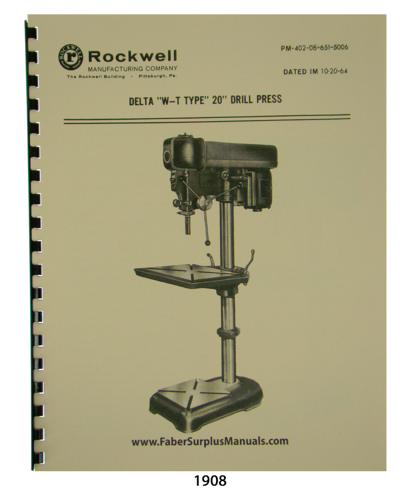 Delta 20″ W-T Drill Press 70-400, 70-401, & Many Others Op & Parts Manual #1908