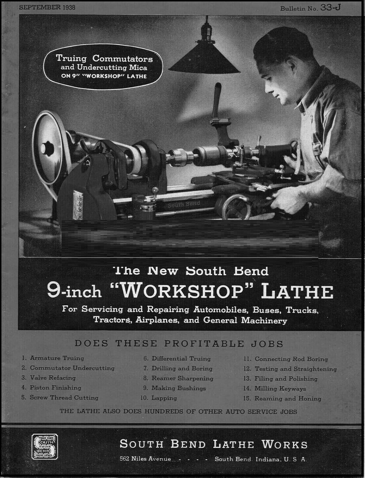 Manual Fits South Bend Lathe No. 33-J – 9in Workshop Lathes 1938