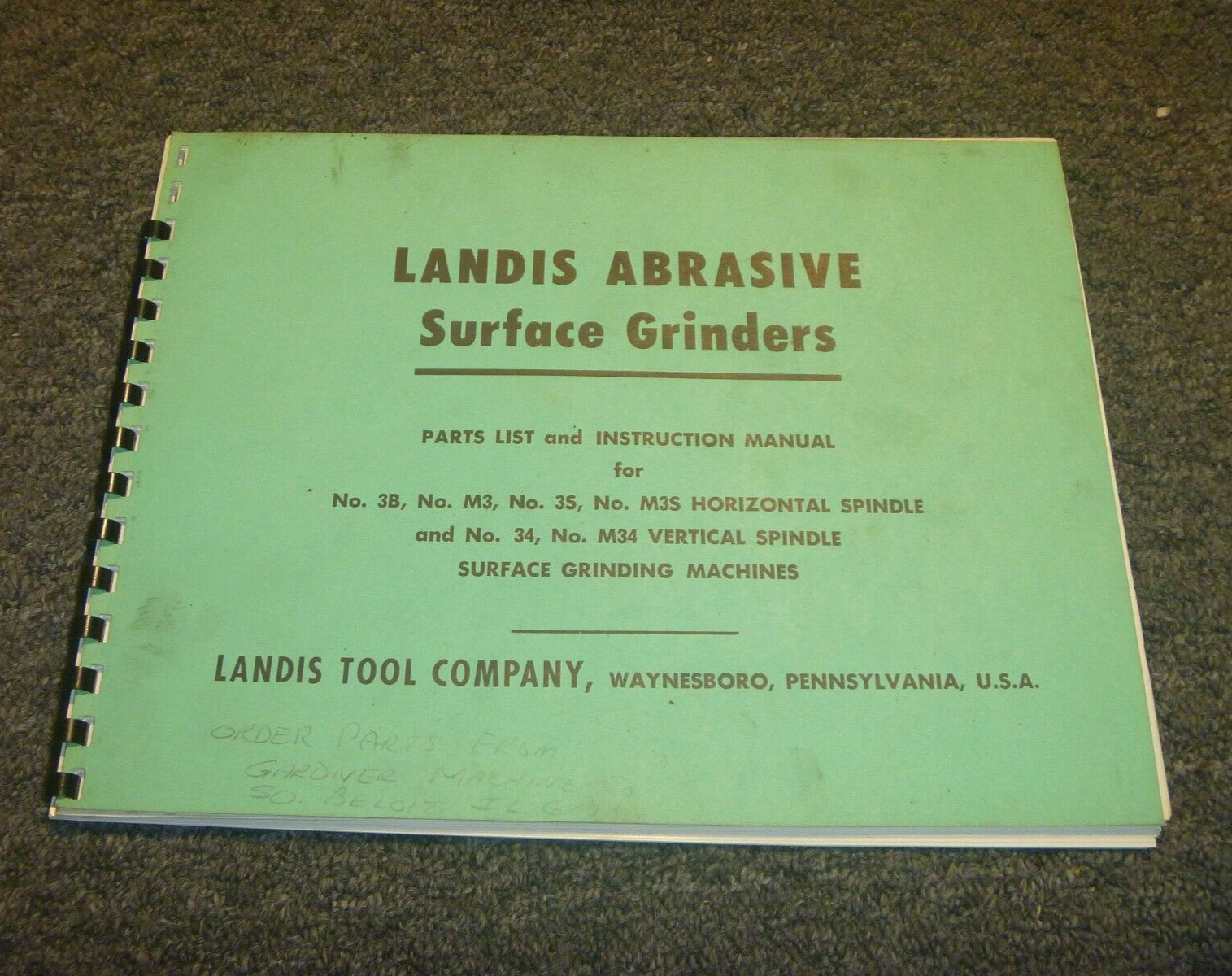 Landis M3 Horizontal Spindle Surface Grinder Parts Catalog & Operator Manual xz