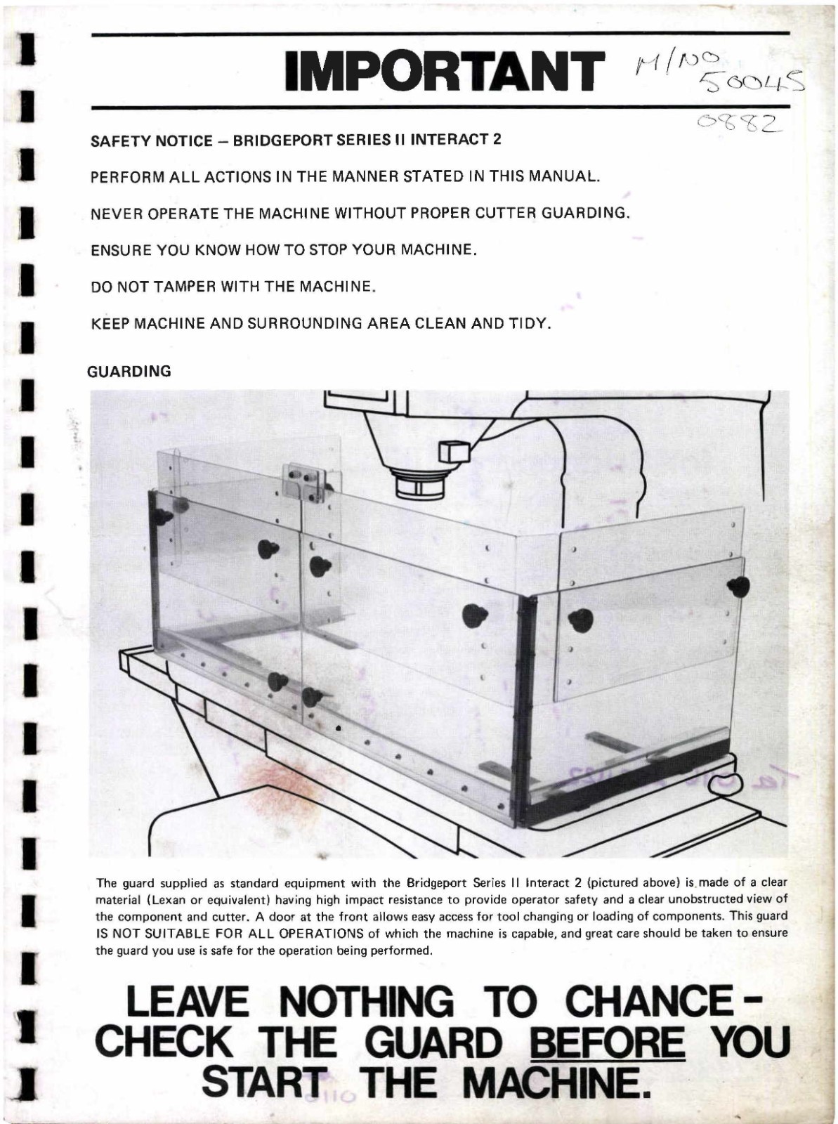 2 MILLING MACHINE OPERATOR INST. MANUAL FITS BRIDGEPORT SERIES II INTERACT 2 SII