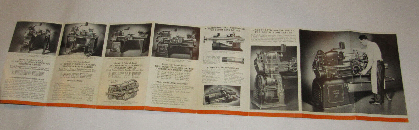 VTG 1941 SOUTH BEND LATHE ADVERTISING FOLDOUT BROCHURE! B&W PICS! MODELS A,B,C,S
