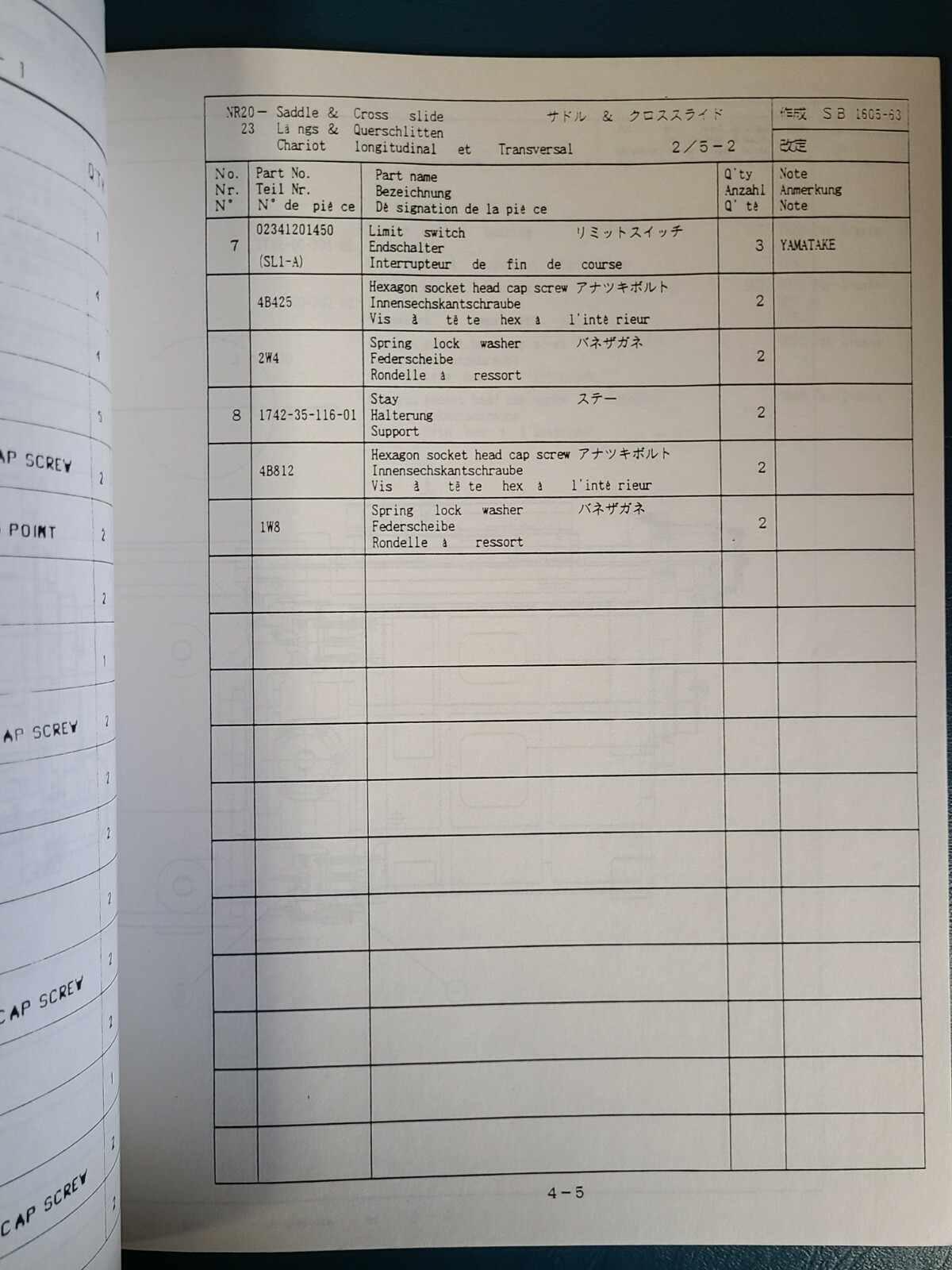 Hitachi Seiki Parts Manual Parts List HT 20 SII HT 23 SII NR20 Model ORIGINAL