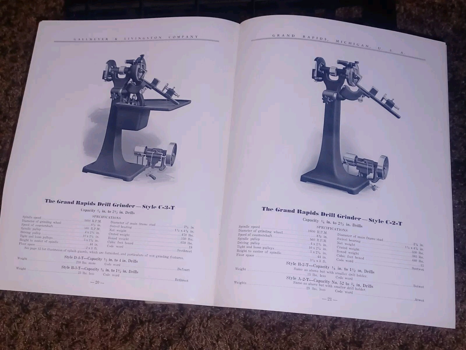 GALLMEYER & LIVINGSTON GRAND RAPIDS Michigan Tool DRILL GRINDERS Catalog Book !!