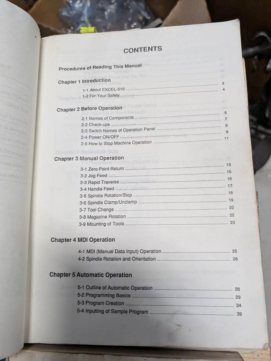 MANUALS FOR EXCEL 510 AND 610 VERTICAL MACHINING CENTERS (VMC) WITH FANUC O-MC