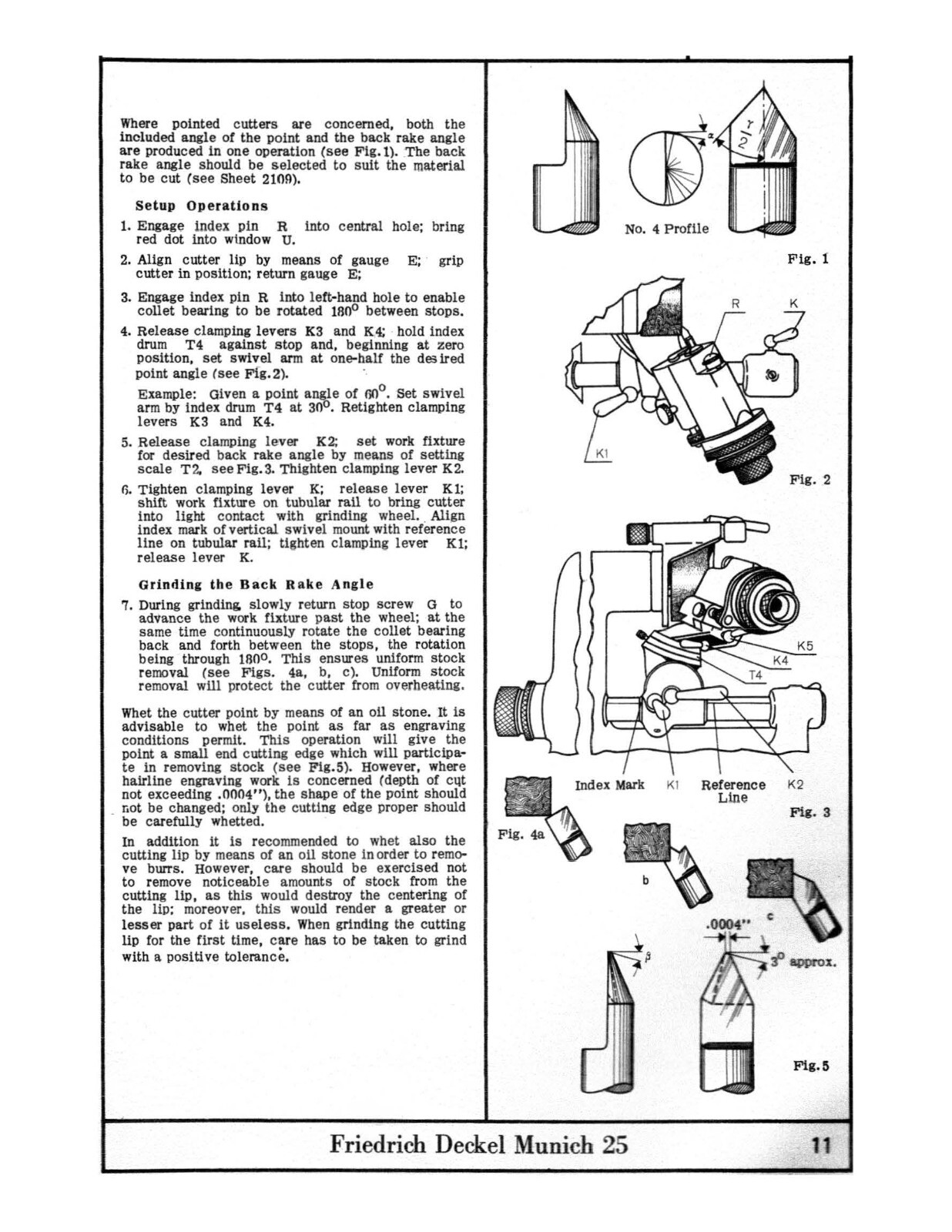 Single Lip Cutter Grinder Operator Instruction Manual Fits Deckel SO – Printed