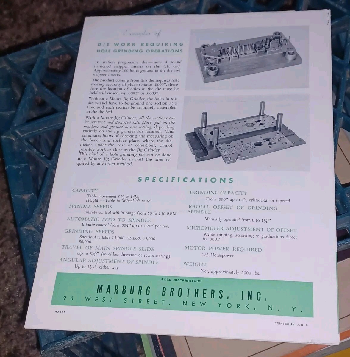 MOORE JIG BORER GRINDER MACHINE EXPO TOOL SHOW 1940 Bridgeport Marburg Brothers