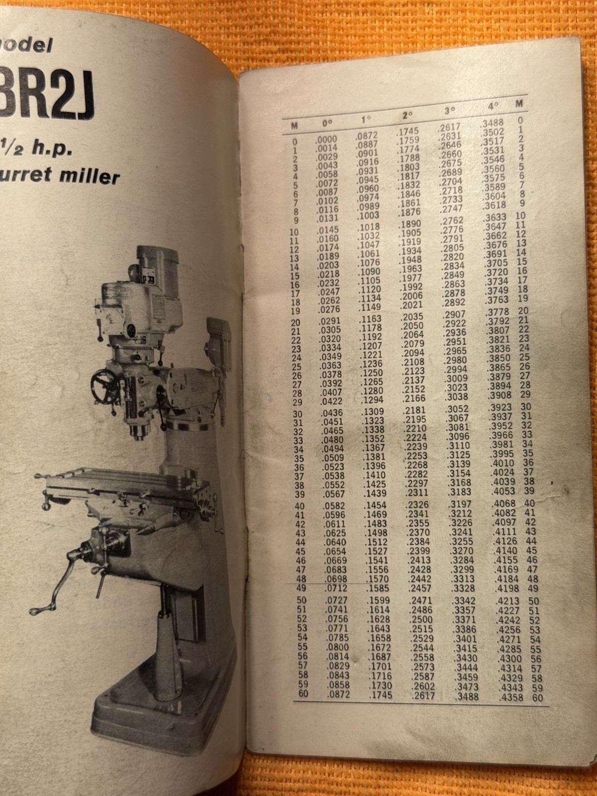 Vintage Bridgeport Machines 5″ Plain & Combination Sine Table Constants Booklet