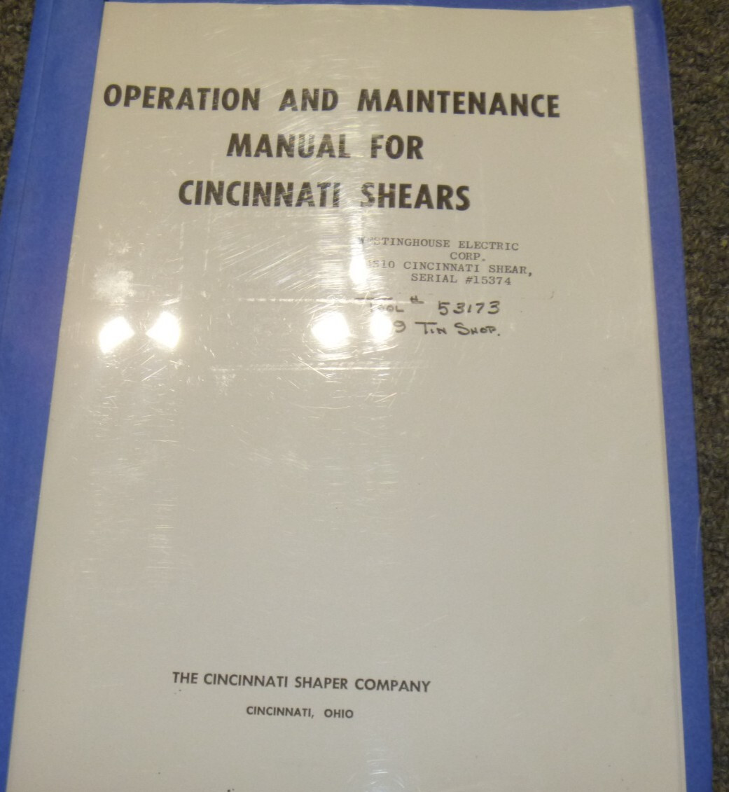 Cincinnati Model 2/3000 Shears Operator Instruction & Maintenance Manual xz