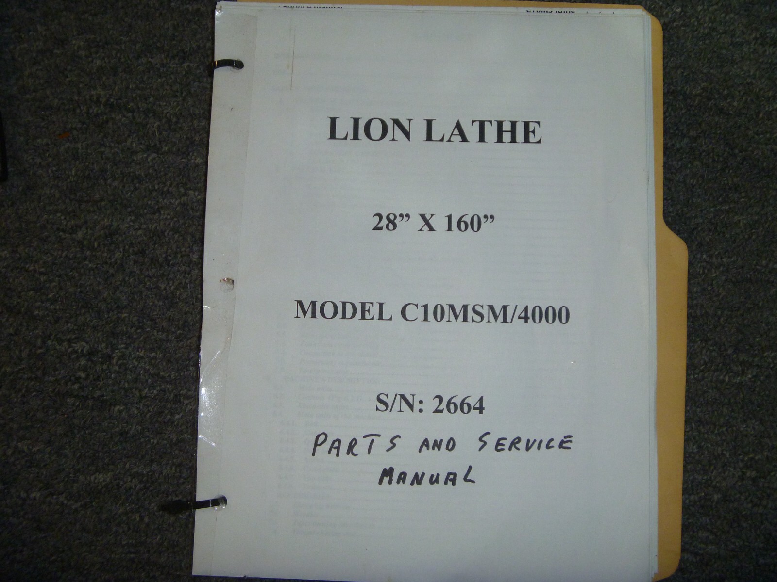 Lion C10MSM/4000 28″ x 160″ Lathe Parts Catalog & Service Manual S/N 2664