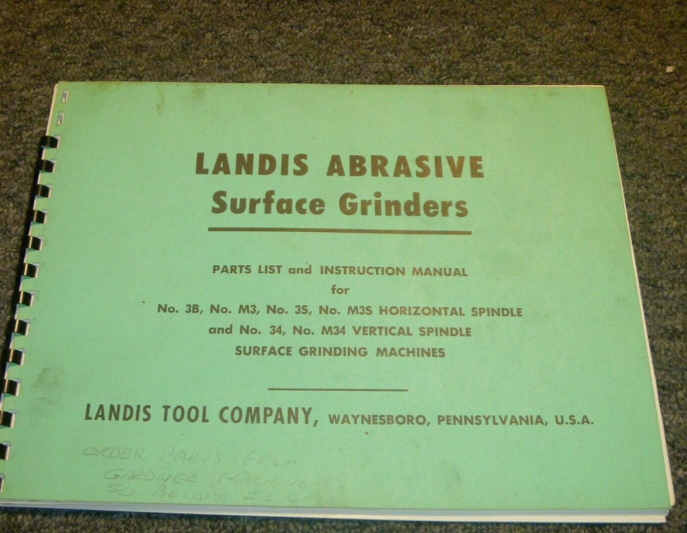 Landis M3S Horizontal Spindle Surface Grinder Parts Catalog & Operator Manual xz
