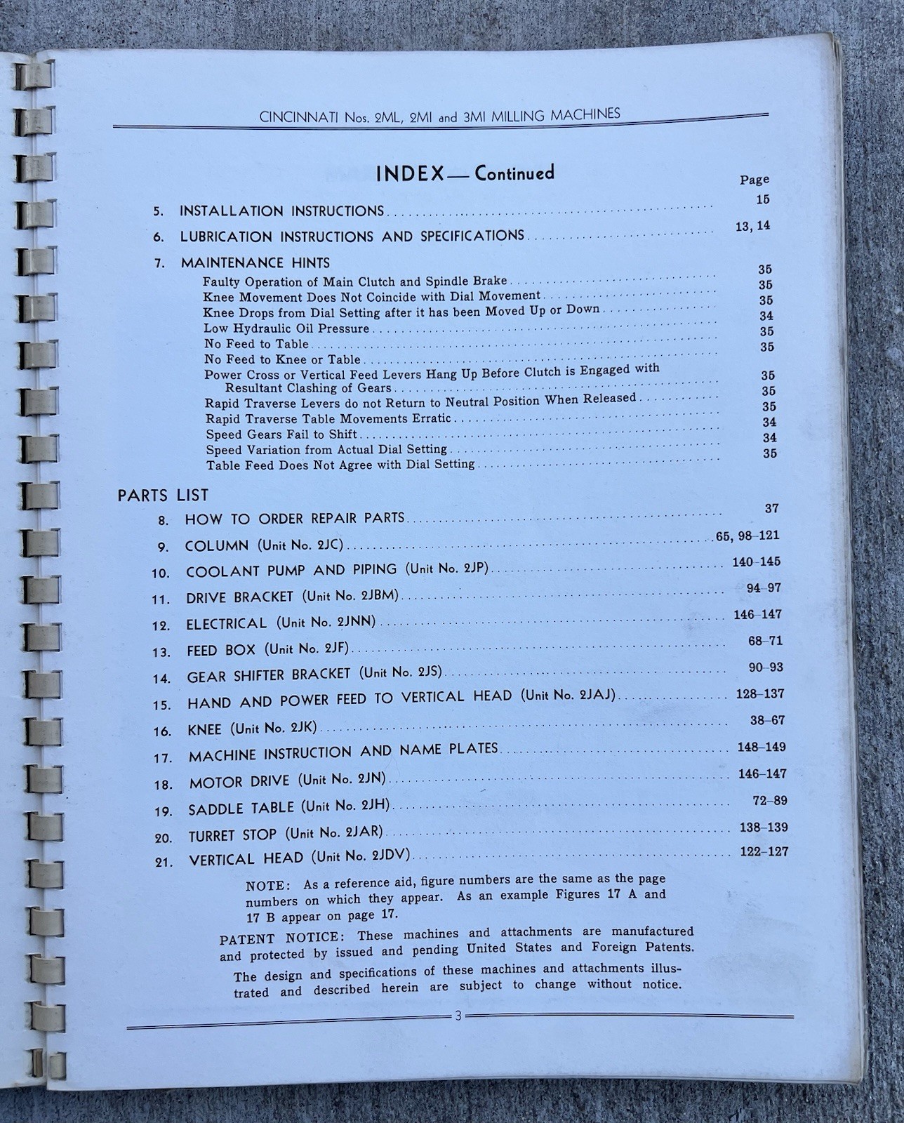 Cincinnati 2ML 2MI 3MI Milling Machines Service Manual Parts List