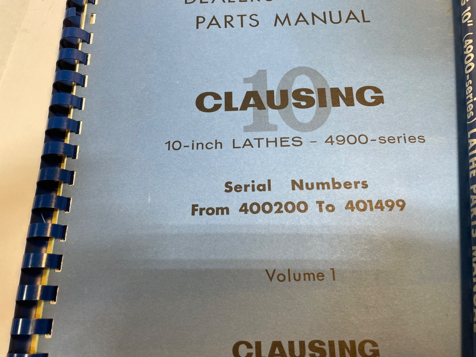 Clausing 10″ Lathe 4900 Series Dealers Master Parts Manual Vols. 1 & 2