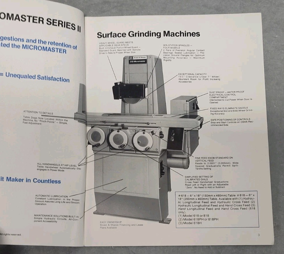 Brown & Sharpe 818 Micromaster Series Ii Surface Grinder Brochure Catalog RI 816