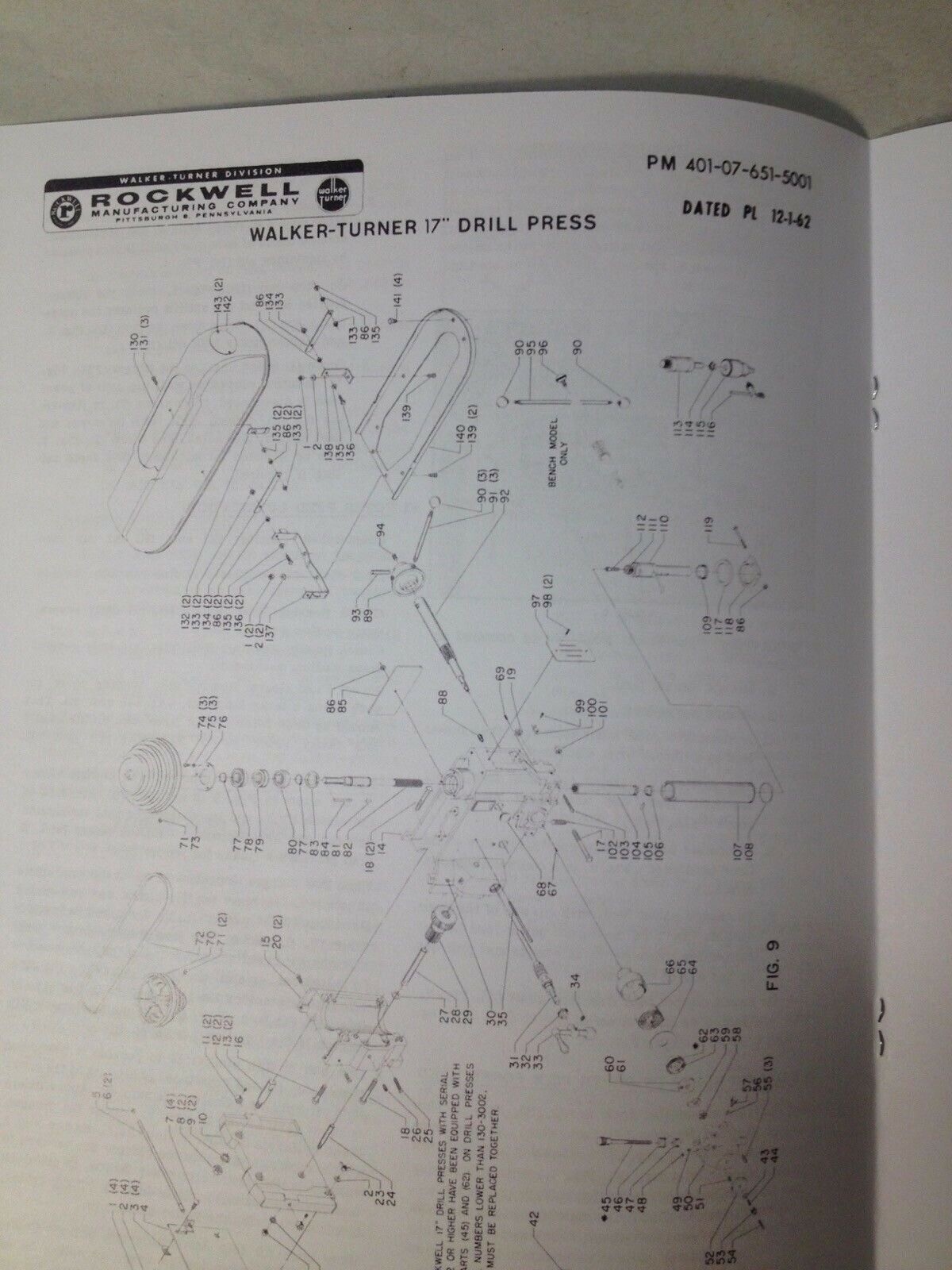 Rockwell Walker-Turner 17” Drill Press Instruction Manual & Parts List