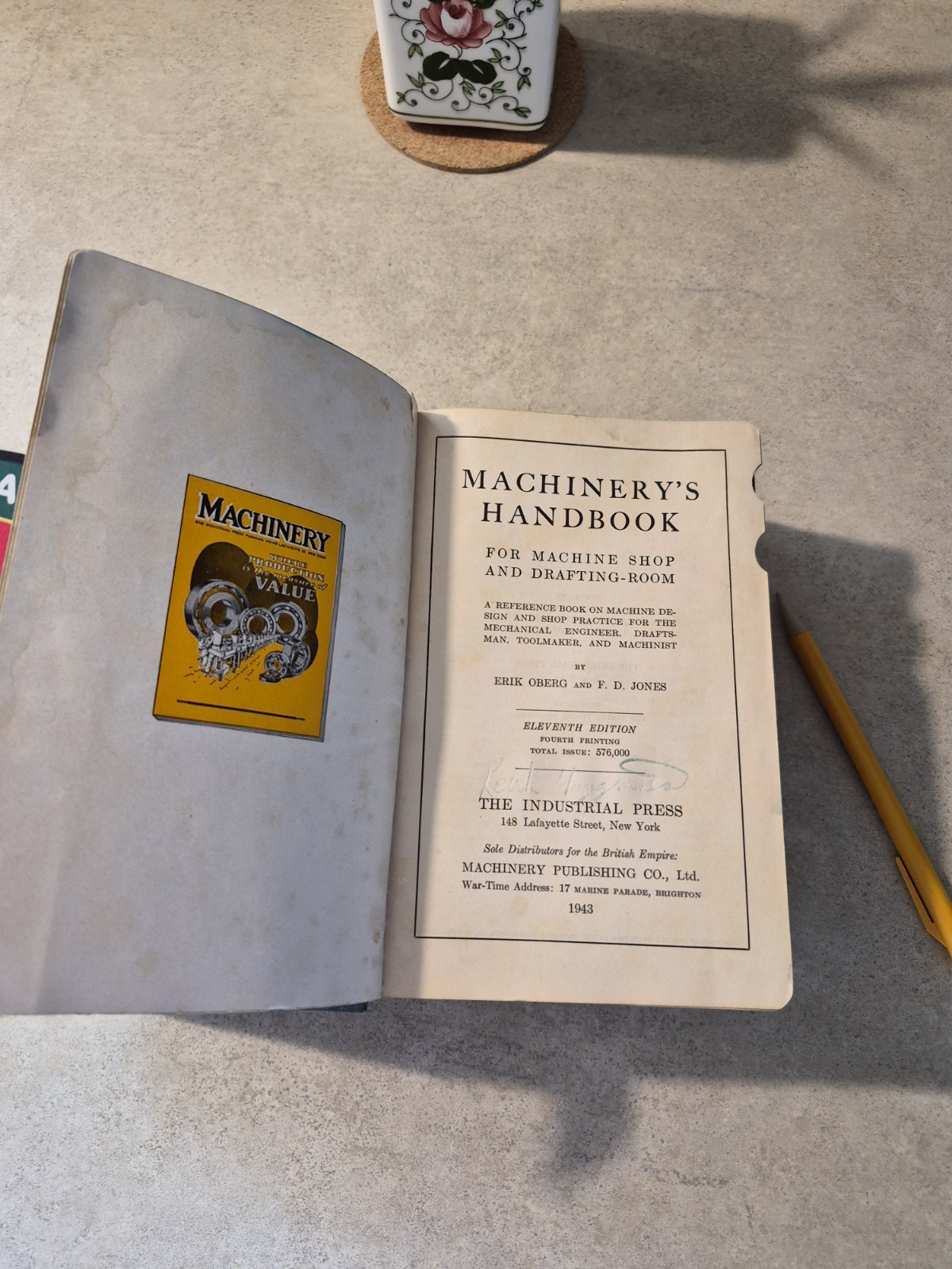 VINTAGE – 1943 “Machinery’s Handbook” (11th Edition, 4th Printing)