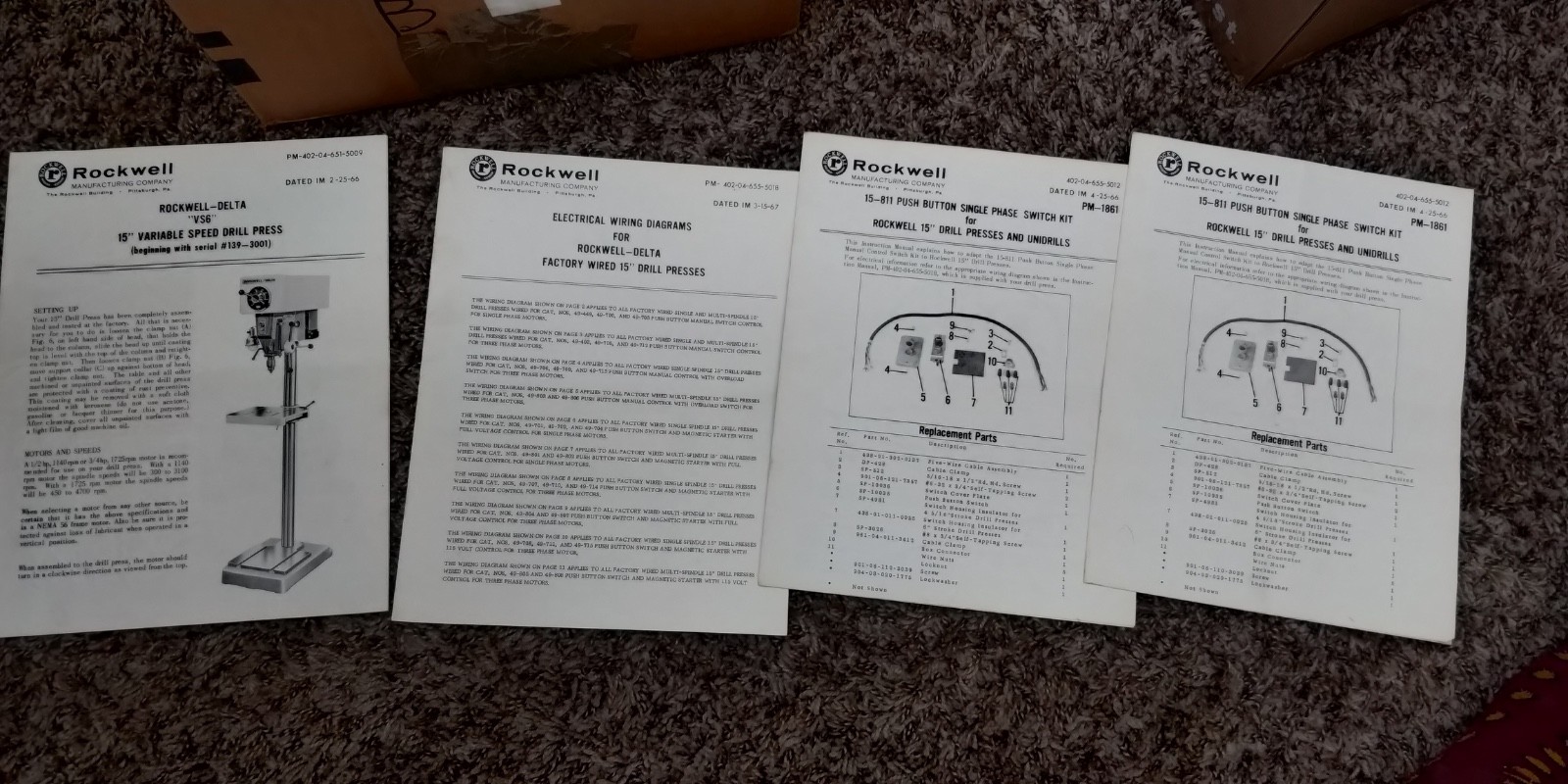 ORIGINAL Rockwell-Delta VS6 VS Drill Press 15″ Owner Operator Manual + Wiring Di