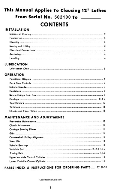 CLAUSING 12″ 5900 Metal Lathe Turret Owner Parts Manual 5950,5951,5955,5956 1253