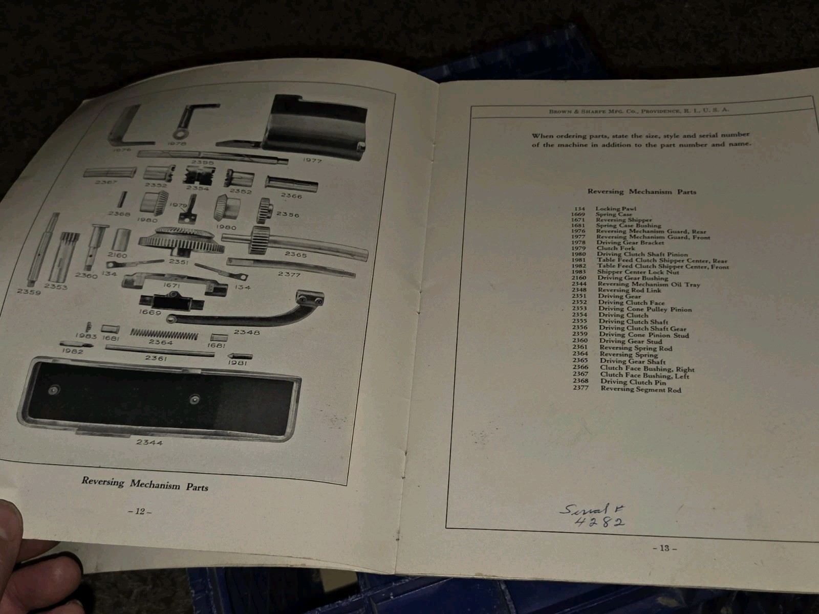 Brown & Sharpe #13 Universal & Tool Grinder Repair Parts Manual ORIGINAL BOOK