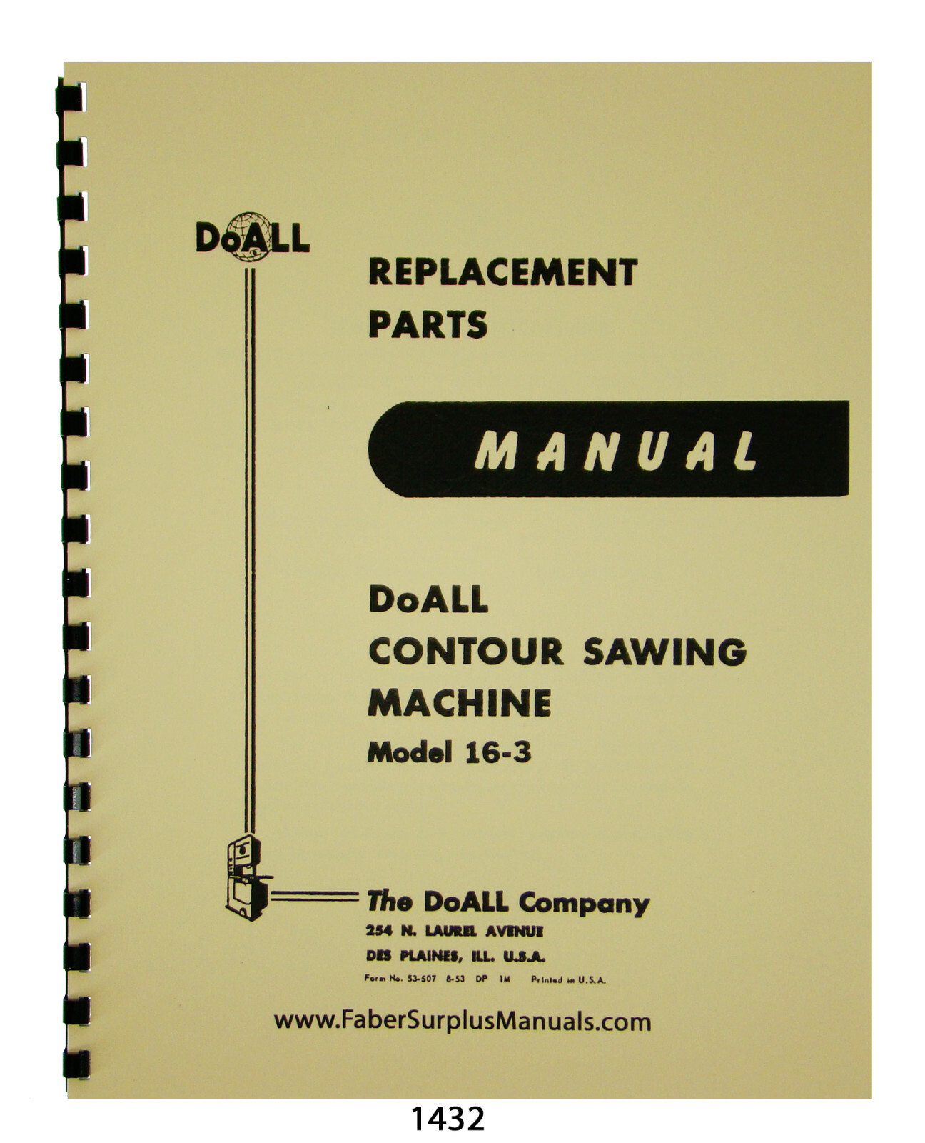 DoALL 16-3 Bandsaw Contour Machine Replacement Parts Manual #1432