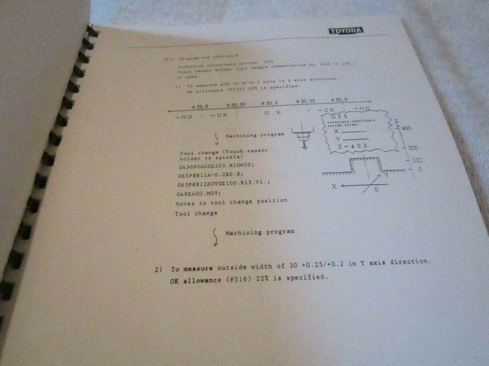 TOYODA 11-15M Control Touch Sensor Machining Center Operation Instruction Manual