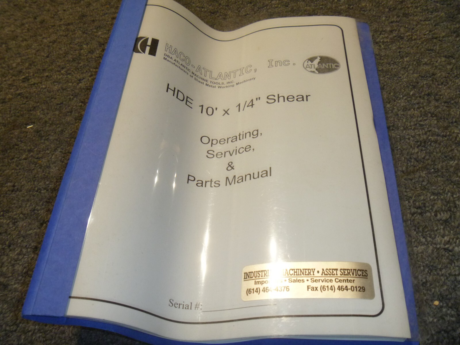 Haco-Atlantic HDE 10′ x 1/4″ Shear Parts Operator & Service Repair Manual xz