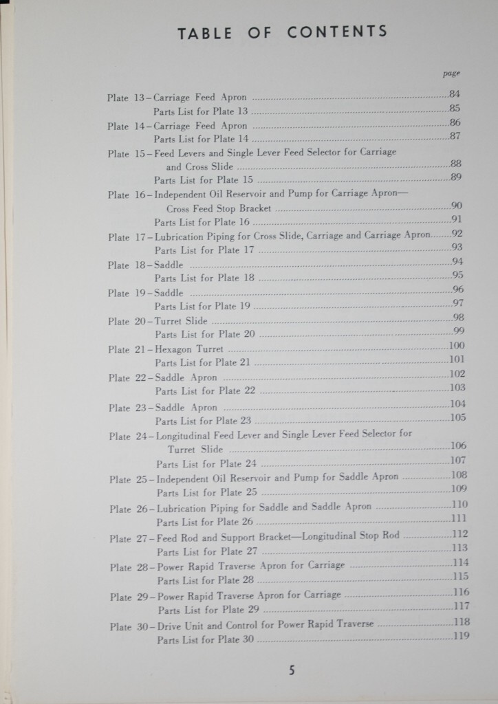 Jones & Lamson 5, Ram Type Turret Lathe, Instructions, Parts Manual 1958