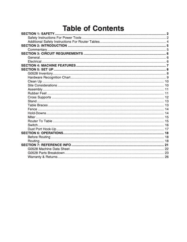 Owner’s Manual & Operating Instructions Grizzly Router Table – Model G0528