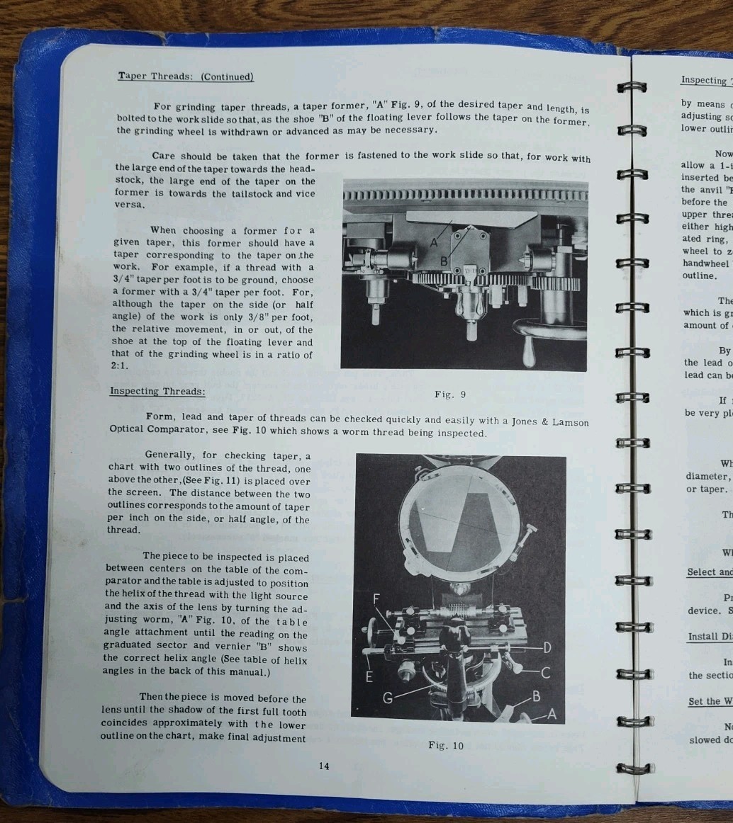 ORG. JONES & LAMSON MACHINE THREAD GRINDING INSTRUCTION MANUAL TG-6×36 TG-12×45