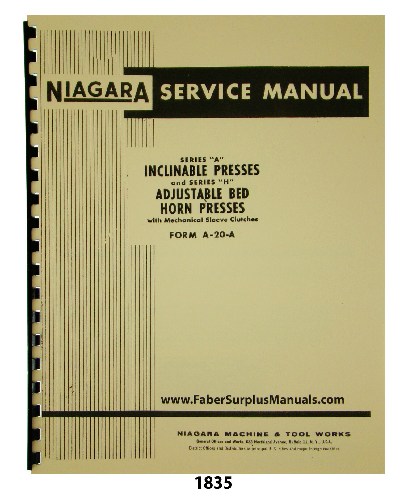 Niagara Series A Inclinable Press & H Adjustable Horn Press Service Manual #1835