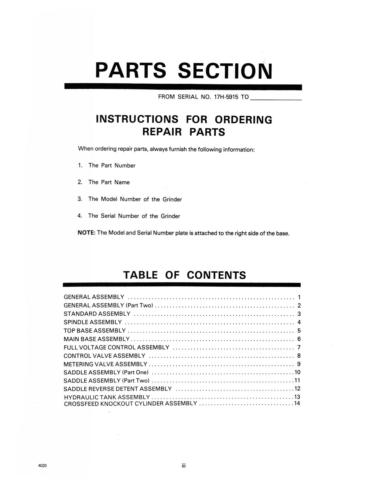 Clausing 4020 Hydraulic Surface Grinder 10″x16″ Instruct & Parts Manual #1729