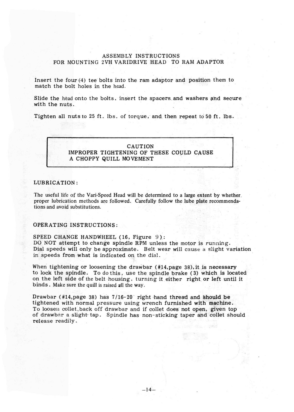 Comet 2H, 3H, 4H, 2VH, 3VH, & 4VH Milling Machine Operation Manual #1405