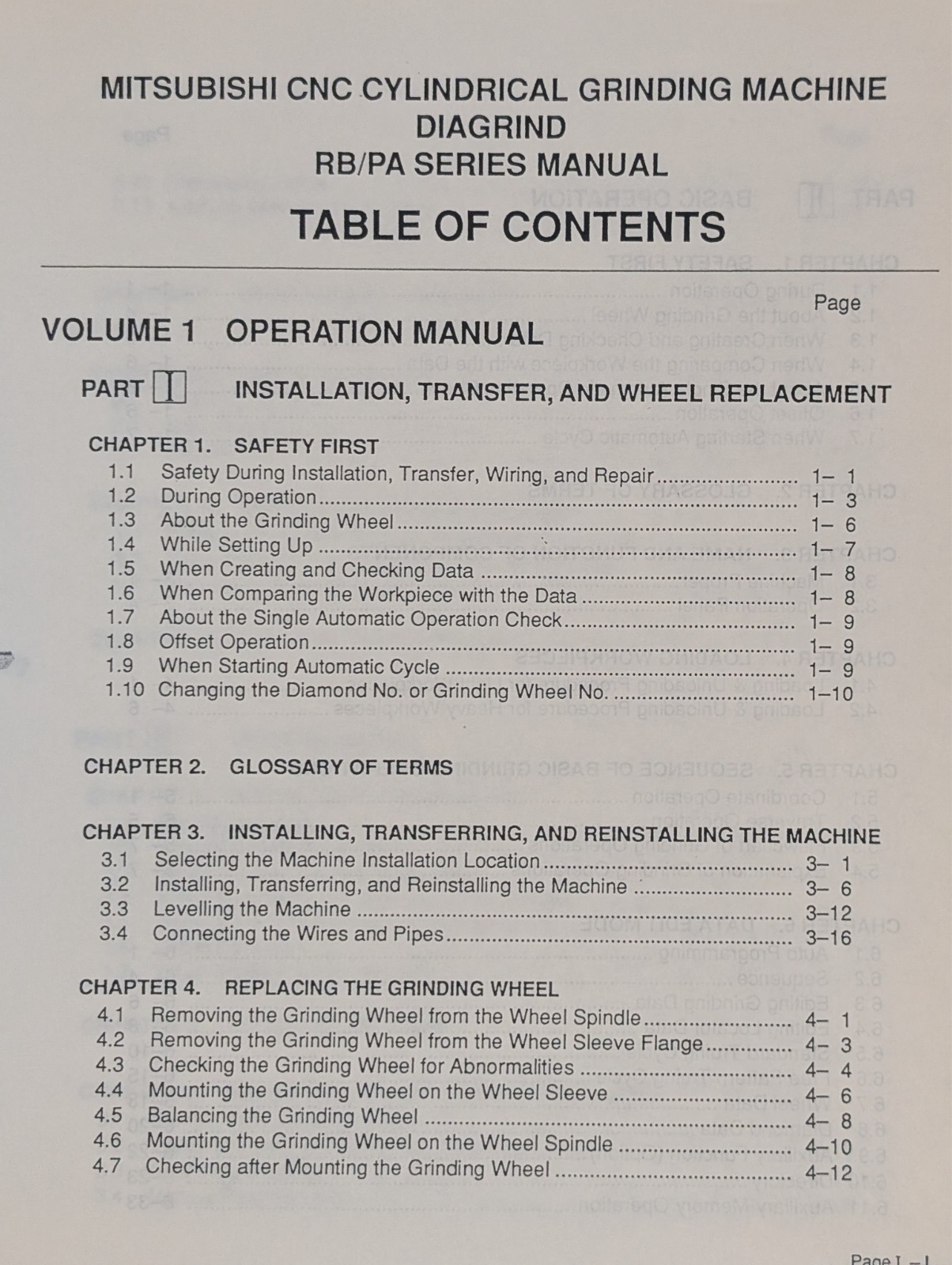 Mitsubishi PA32CNC Grinding Machine Harley Davidson Operation Manual PA32-50P