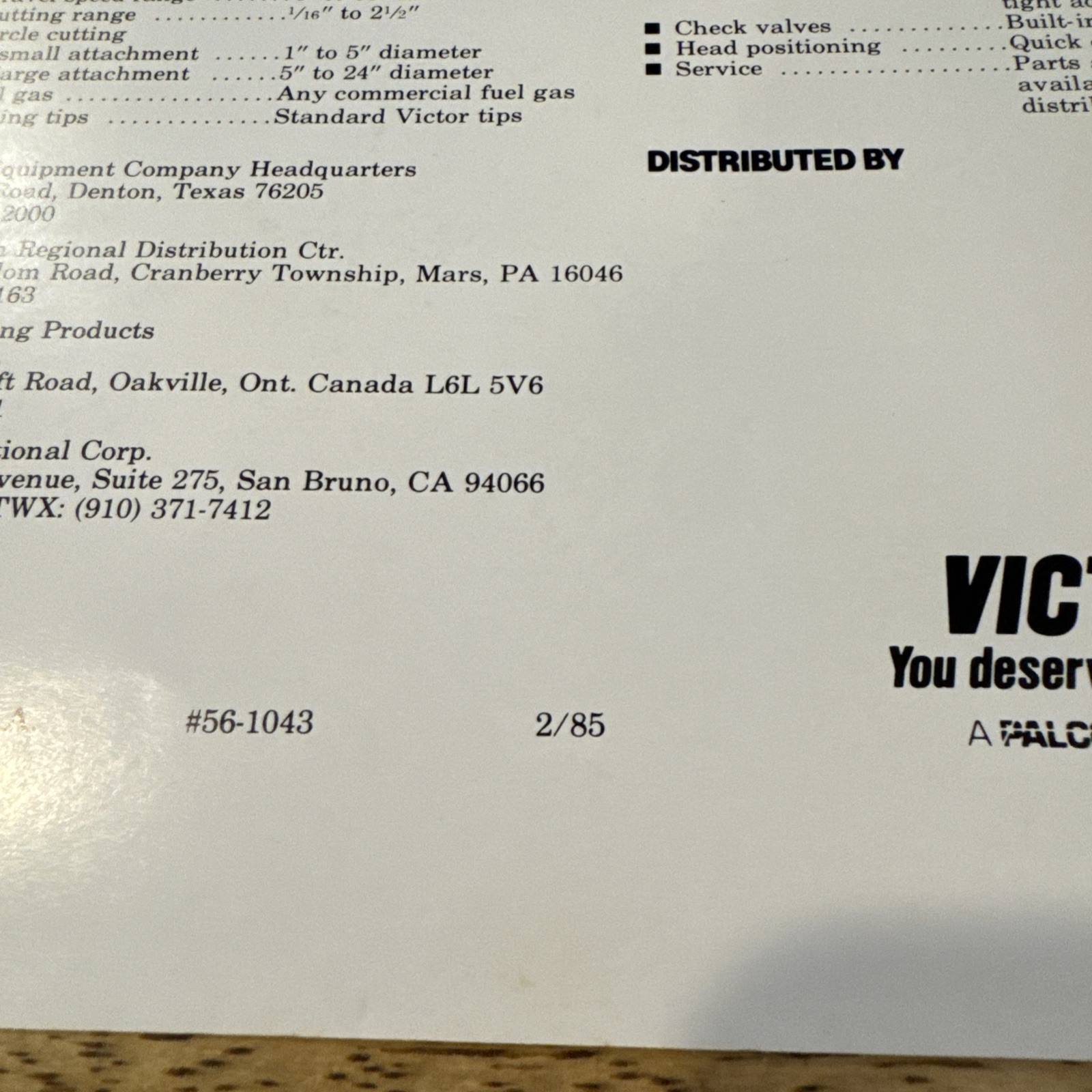 Victor Palco Company Precision Cutting Simplified Sales brochure 1985