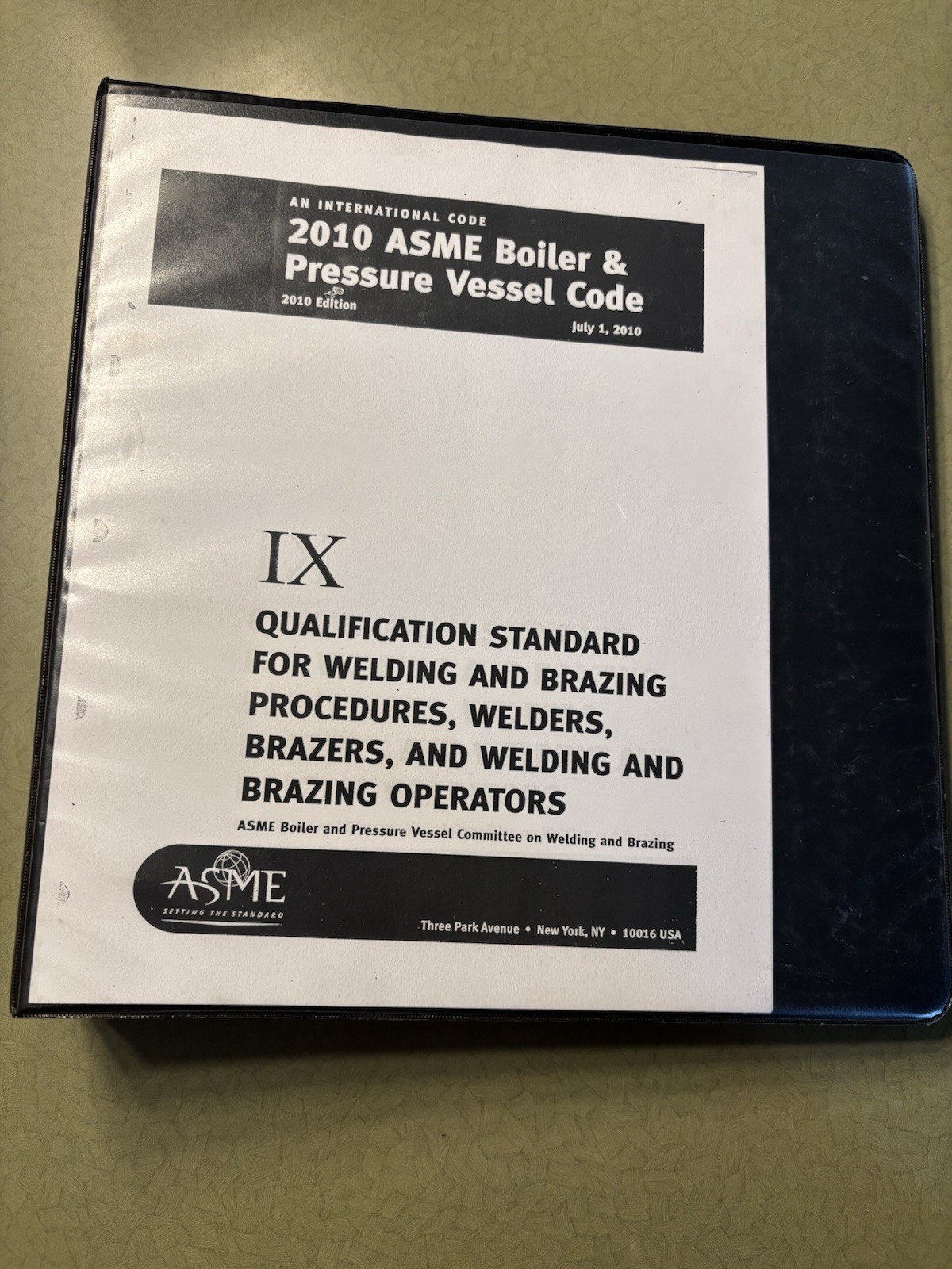 ASME 2010 Boiler & Pressure Vessel Code Section IX Welding & Brazing Standard